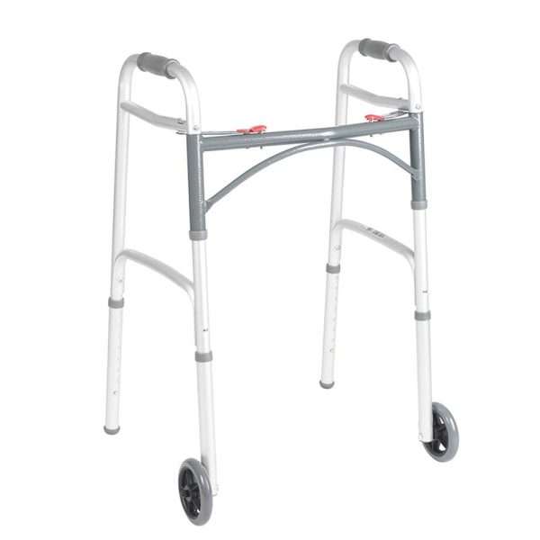 Drive Medical Deluxe Folding Walker, Two Button with 5″ Wheels