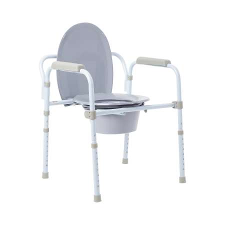 McKesson Folding Steel Frame Commode Chair Fixed Arms Back Bar 13-3/4 Inch Seat Width