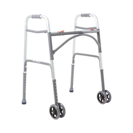 McKesson Bariatric Folding Walker with 5-inch Wheels Adjustable Height Steel Frame 500 lbs. Weight Capacity