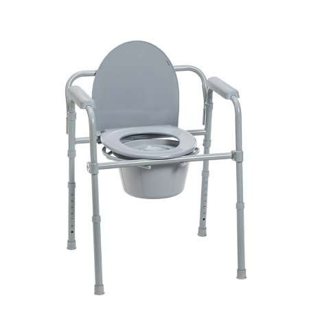 Drive Medical Commode Chair Fixed Arms Steel Frame With Backrest 18 Inch Seat Width