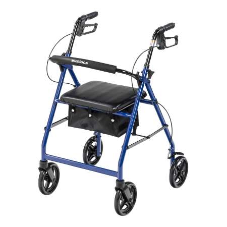 McKesson 4 Wheel Rollator Blue Adjustable Height