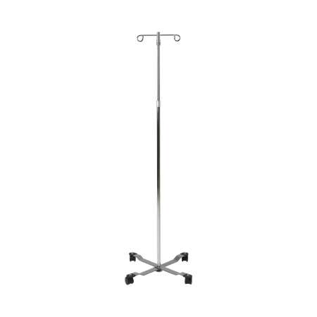 McKesson IV Stand Floor Stand 2-Hook 4-Leg, Dual-Wheel Nylon Casters, 22 Inch Epoxy-Coated Steel Base