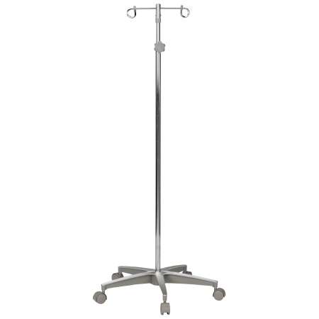 McKesson IV Stand Floor Stand 2-Hook 5-Leg, Dual-Wheel Nylon Casters, Cast Aluminum Base