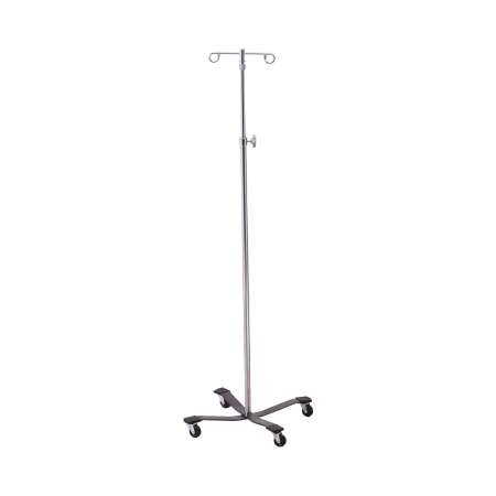 McKesson IV Stand Floor Stand 2-Hook 4-Leg, Rubber Wheel, Ball-Bearing Casters, 22 Inch Epoxy-Coated Steel Base