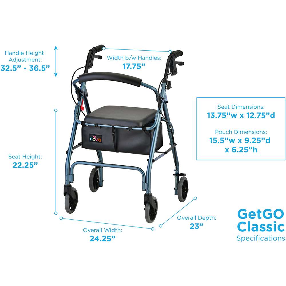 Nova GetGO Standard Rolling Walker, Blue