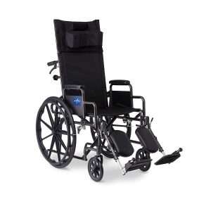 Medline Reclining Wheelchair 18″ with Elevating Leg Rests, Durable Vinyl, 300 lb. Weight Limit, Reclines 90 to 140 Degrees