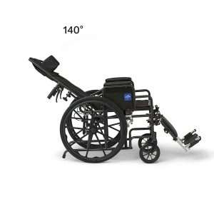 Medline Reclining Wheelchair 18″ with Elevating Leg Rests, Durable Vinyl, 300 lb. Weight Limit, Reclines 90 to 140 Degrees