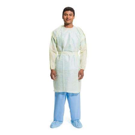 O&M Halyard Protective Procedure Gown Halyard Basics One Size Fits Most Yellow NonSterile AAMI Level 2 Disposable