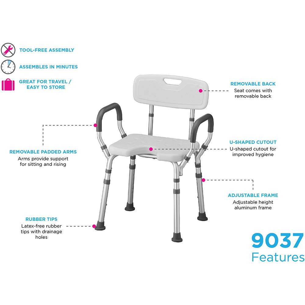 Nova Bath Seat With Arms & U-Shaped Hygienic Cutout