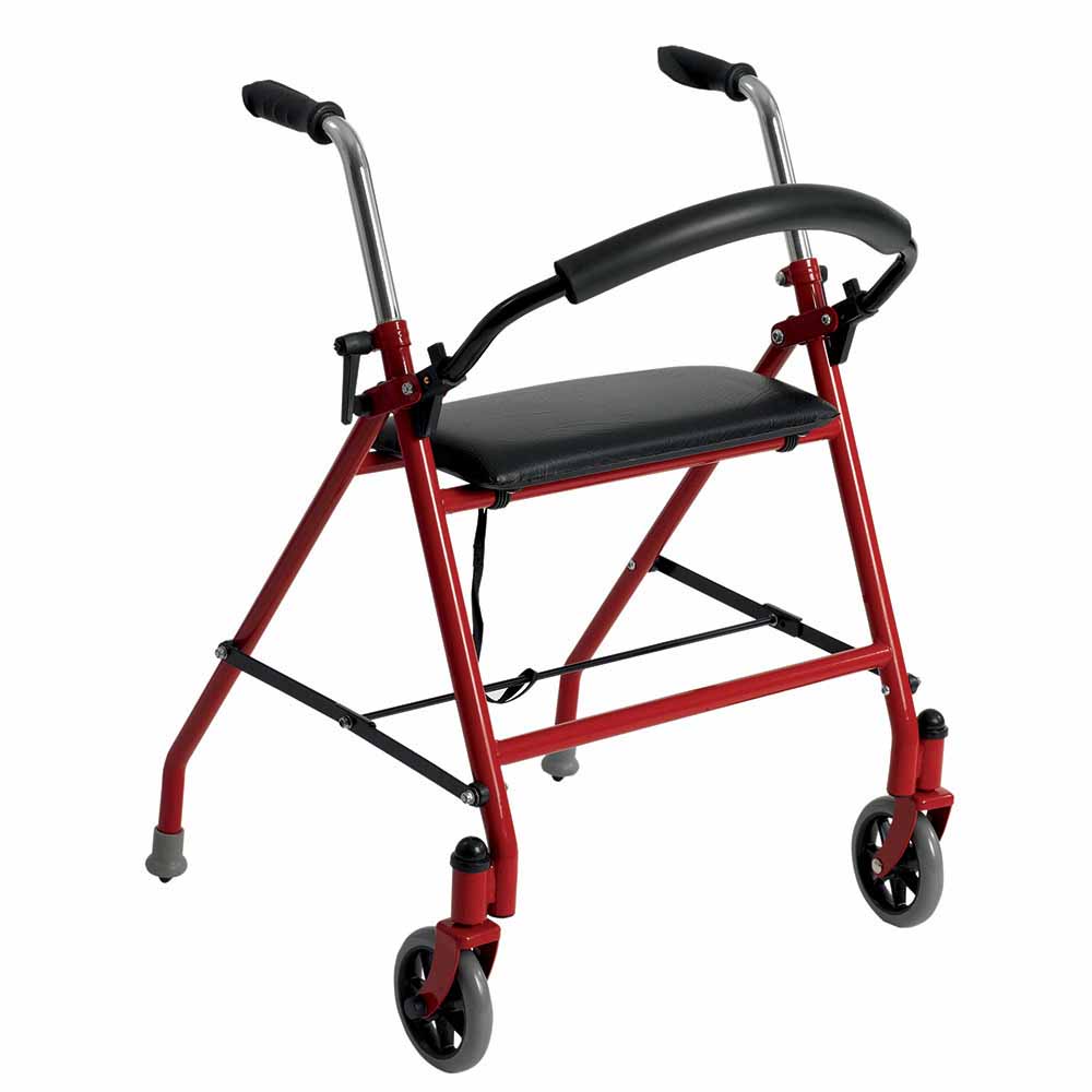 Drive Medical Dual Release Folding Walker with Wheels and Seat Adjustable Height