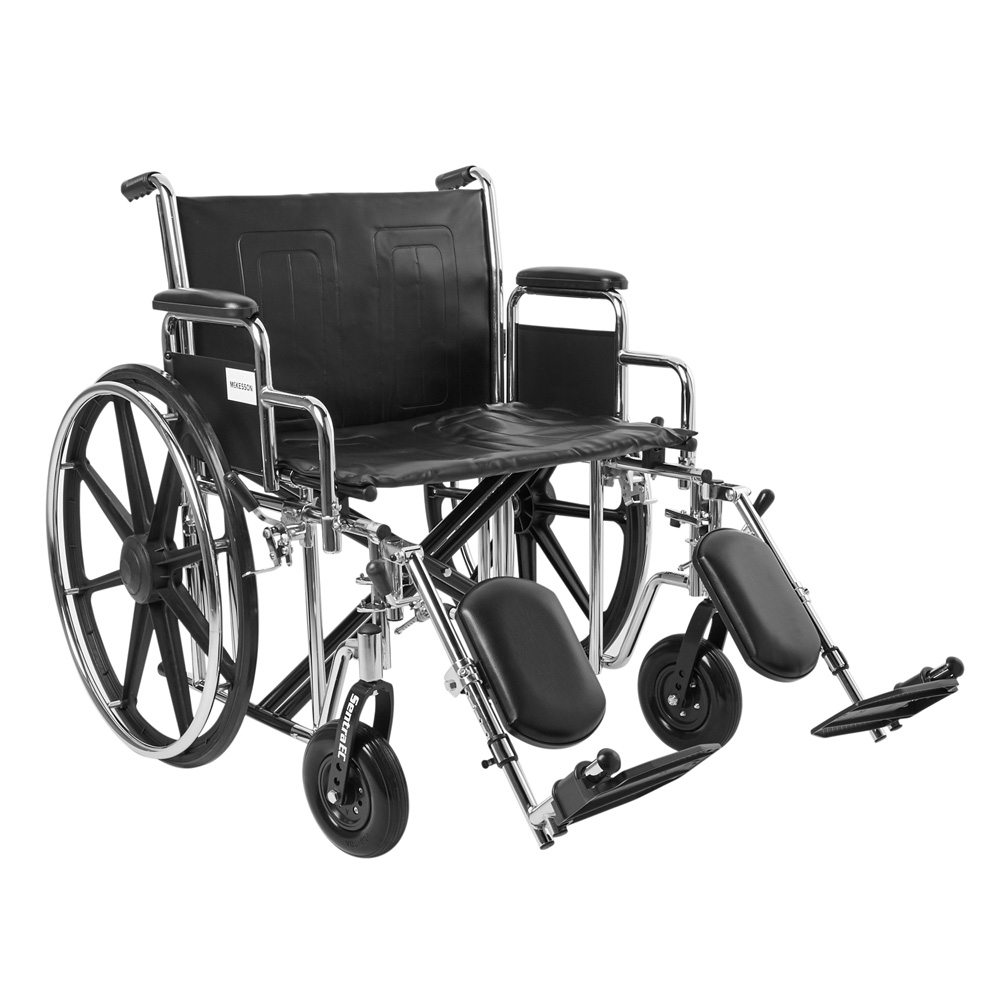 McKesson Bariatric Wheelchair Dual Axle Desk Length Arm Swing-Away Elevating Legrest Black Upholstery Adult 450 lbs. Weight Capacity