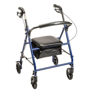 Drive Medical 4 Wheel Rollator Blue Adjustable Height / Folding Steel Frame