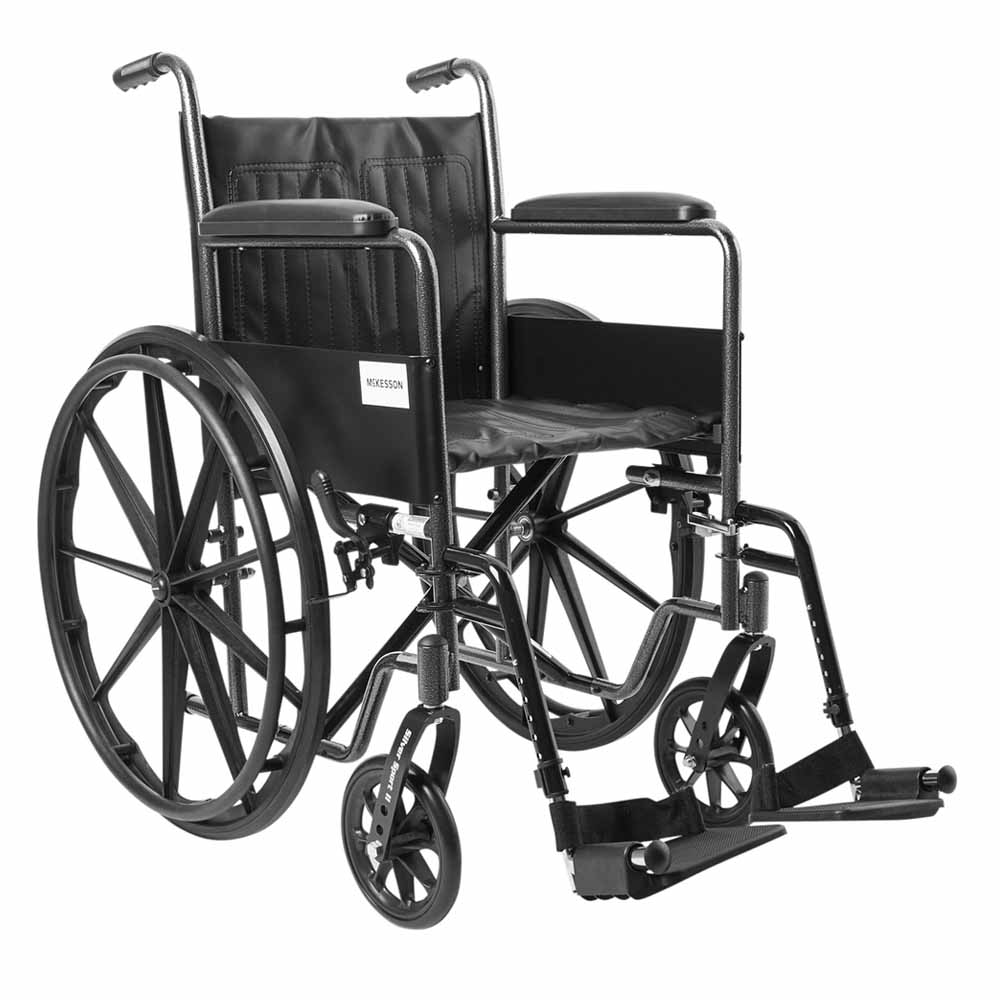 McKesson Wheelchair 18 Inch Seat Dual Axle Full Length Arm Black Upholstery