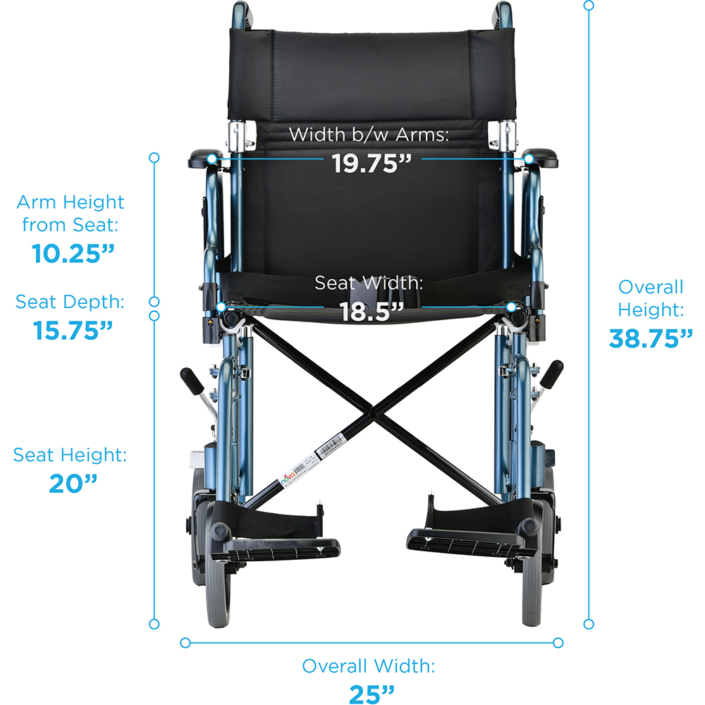 Nova Transport Chair 18-1/2 Inch Seat Width Desk Length Arm Swing-Away Footrest Aluminum Frame