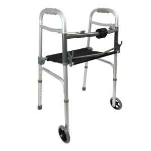 ProBasics Two-Button Folding Walker with Wheels and Roll-Up Seat (Case of 2)