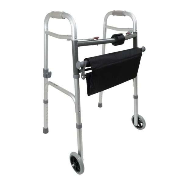 ProBasics Two-Button Folding Walker With Folding Seat Wheels