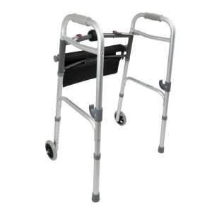 ProBasics Two-Button Folding Walker with Wheels and Roll-Up Seat (Case of 2)