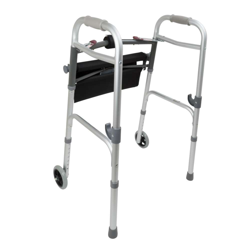 ProBasics Two-Button Folding Walker With Folding Seat Wheels
