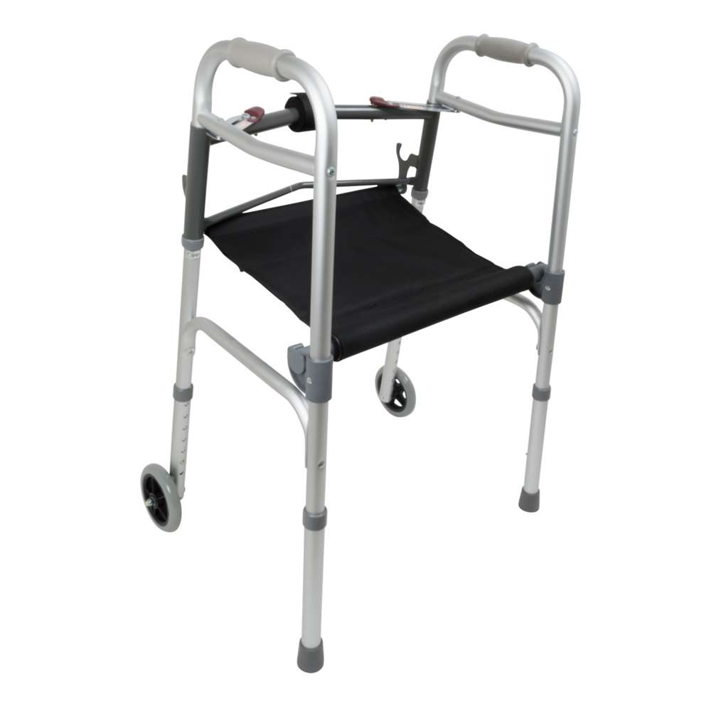 ProBasics Two-Button Folding Walker With Folding Seat Wheels