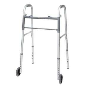ProBasics Economy Two-Button Folding Steel Walker with 5″ Wheels (Adult)