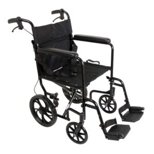 ProBasics Aluminum Transport Chair with 12" rear wheels, lightweight and foldable, ideal for patient transfers