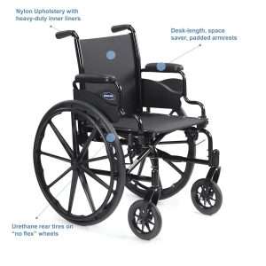 Invacare 9000 SL Wheelchair, Fixed Height Space Saver Desk Arms