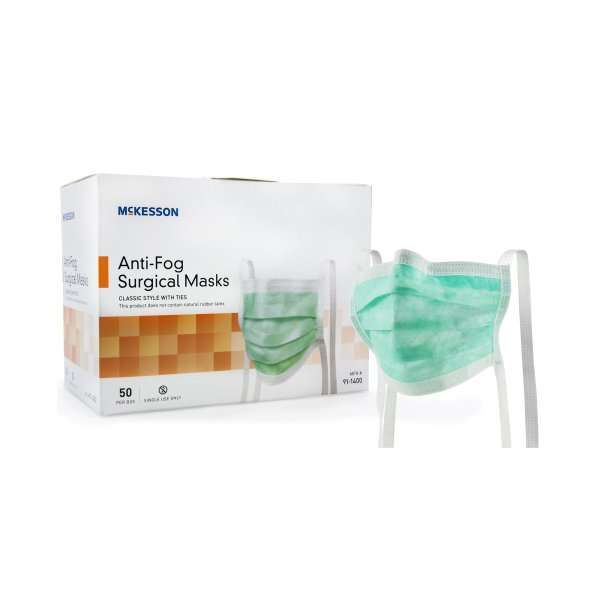 McKesson Anti-fog Surgical Mask Pleated Tie Closure