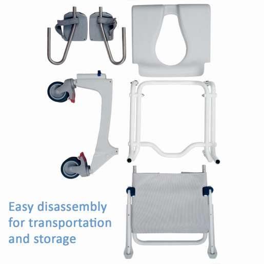 Invacare Aquatec Ocean Ergo Self Propel Shower Commode with Collection Pan, Lid, and Pan Support Guide Rail