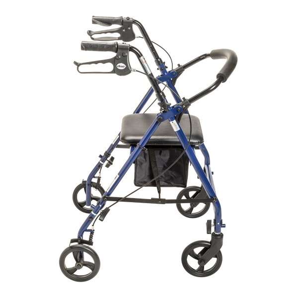 Drive Medical 4 Wheel Rollator Blue Adjustable Height / Folding Steel Frame