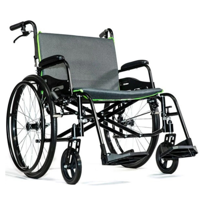 Feather lightweight heavy duty wheelchair - 22lb ultra-light design with quick-release wheels, full-length arms, and swing-away footrests.