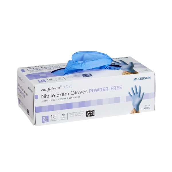 McKesson Exam Glove Confiderm® 3.5C X-Large NonSterile Nitrile Standard Cuff Length Textured Fingertips Blue Chemo Tested