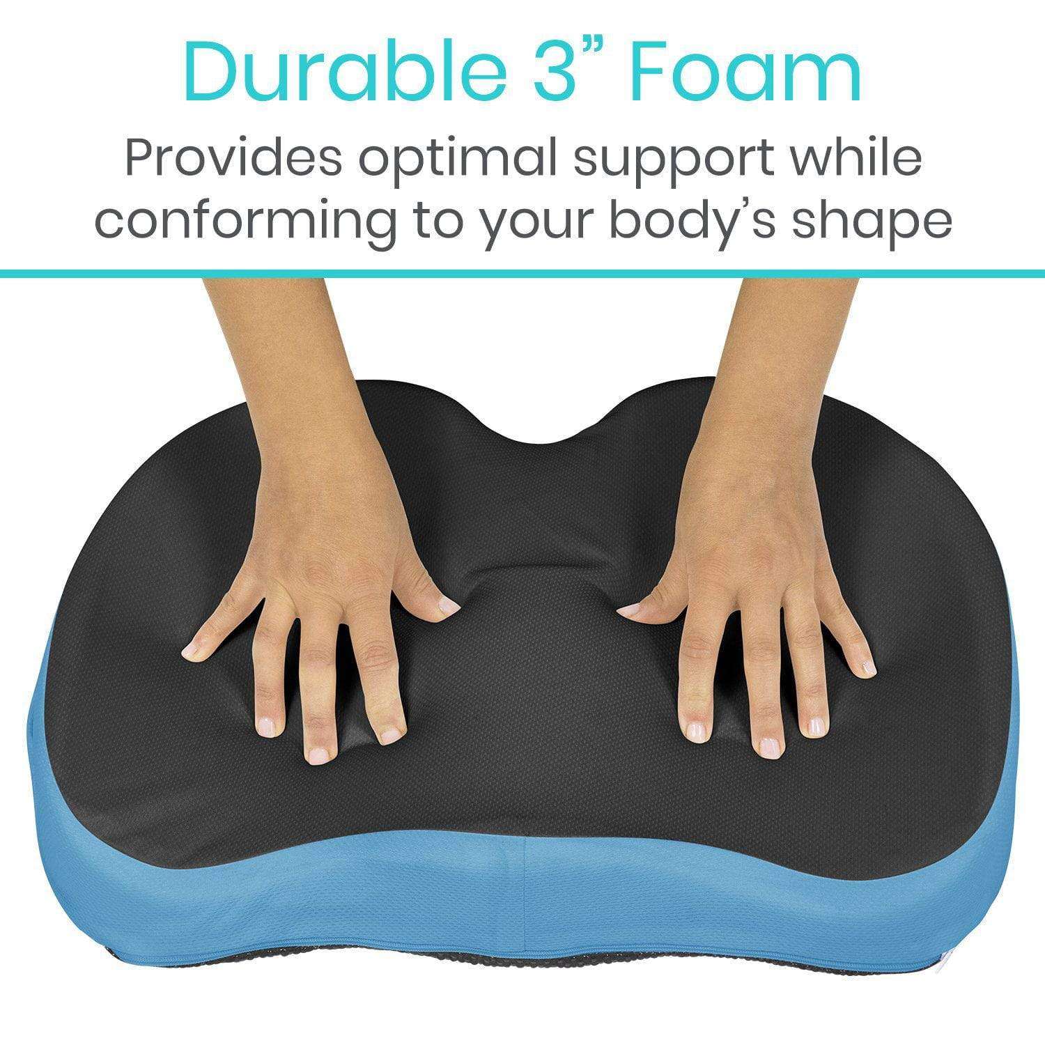 YOUFI Extra Thick Large Seat Cushion -19 X 17.5 X 4 Inch Gel Memory Foam  Cushion with Carry Handle Non Slip Bottom - Pain Relief Coccyx Cushion for