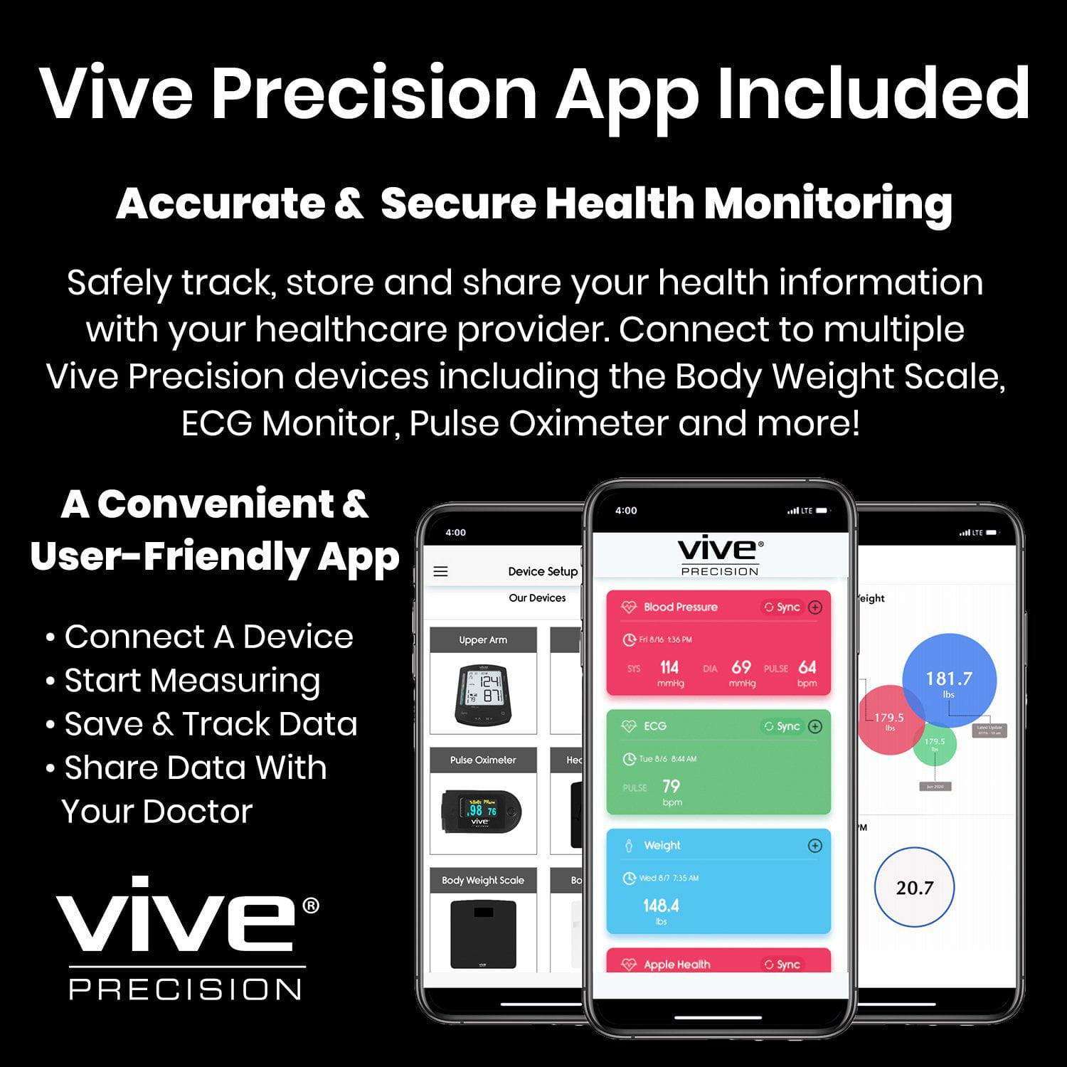 Smartphone Compatible Blood Pressure Monitor - Vive Health