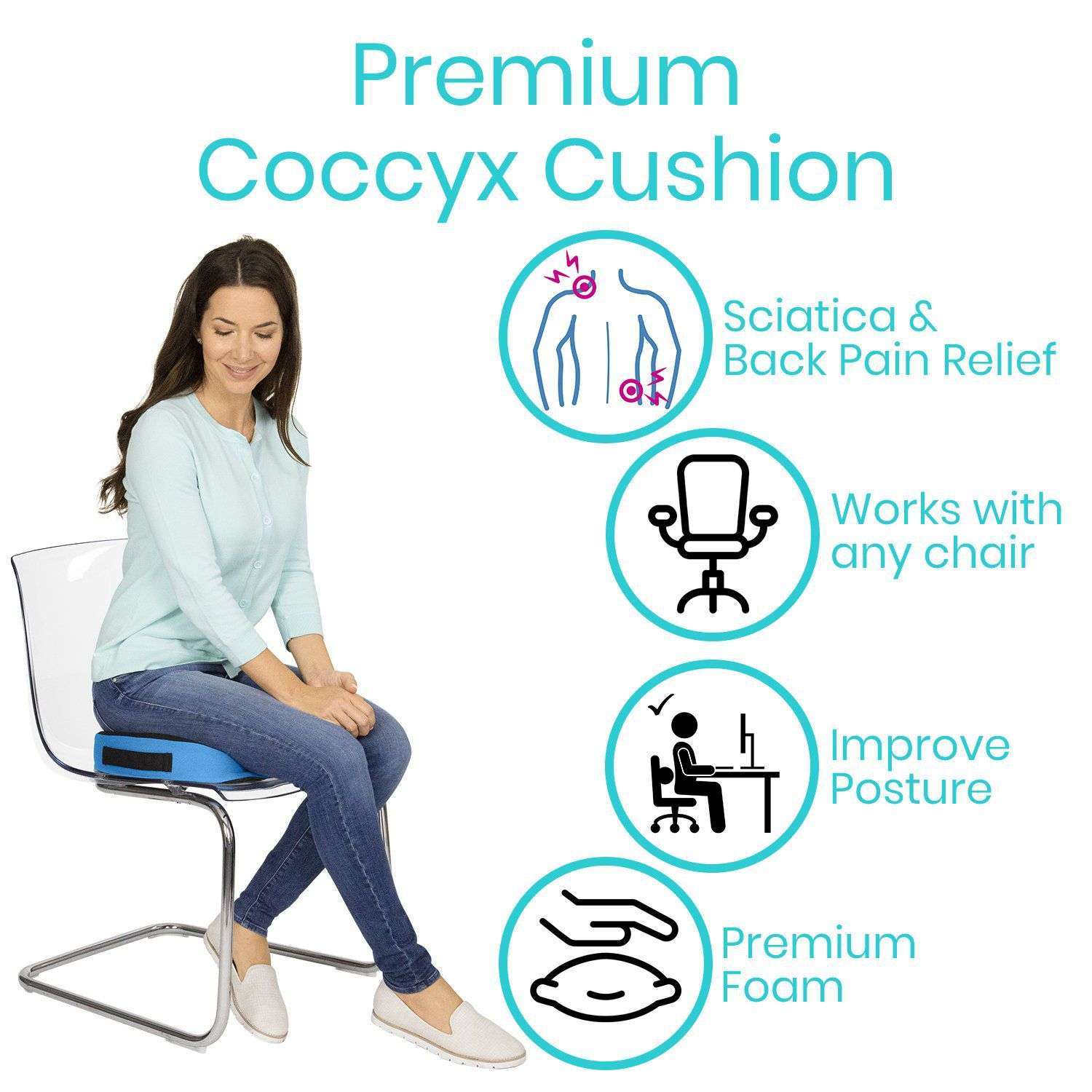 YOUFI Extra Thick Large Seat Cushion -19 X 17.5 X 4 Inch Gel Memory Foam  Cushion with Carry Handle Non Slip Bottom - Pain Relief Coccyx Cushion for