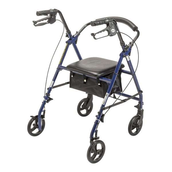 Drive Medical 4 Wheel Rollator Blue Adjustable Height / Folding Steel Frame