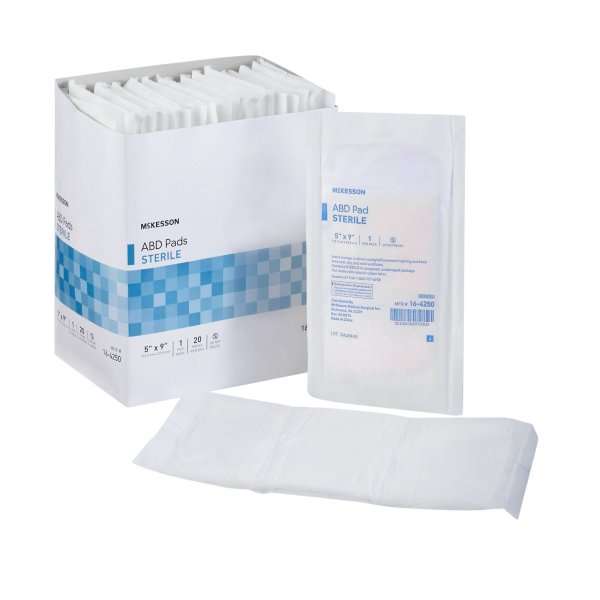 McKesson Abdominal Pad Nonwoven Cellulose 5 X 9 Inch Rectangle Sterile