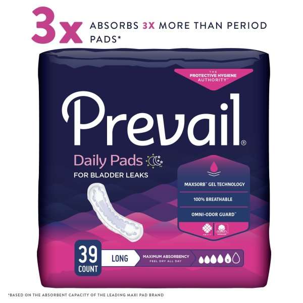 First Quality Prevail Bladder Control Pad Daily Pads 13 Inch Length Heavy Absorbency Polymer Core One Size Fits Most Adult Female Disposable