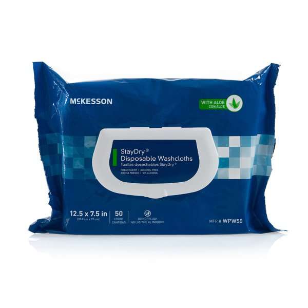 McKesson StayDry Personal Wipe Soft Pack Aloe / Vitamin E Scented 50 Count