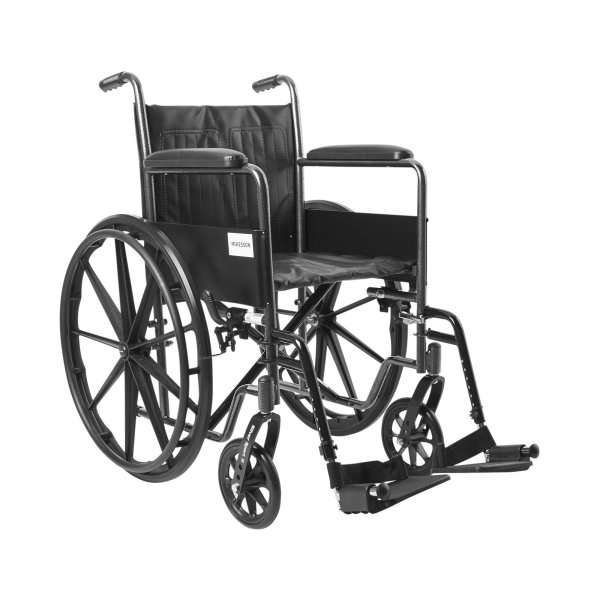 McKesson Wheelchair Dual Axle Full Length Arm Black Upholstery 18 Inch Seat Width Adult 300 lbs. Weight Capacity