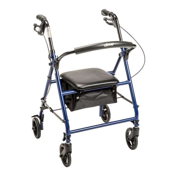 Drive Medical 4 Wheel Rollator Blue Adjustable Height / Folding Steel Frame