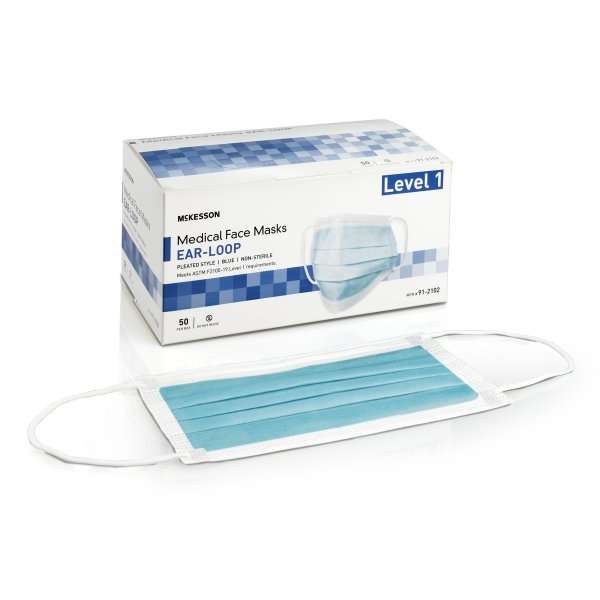 McKesson Procedure Mask Pleated Earloops One Size Level 1 Adult