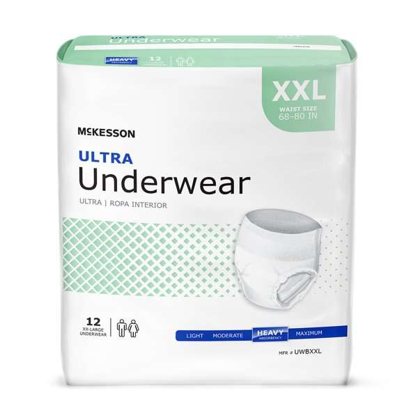 McKesson Unisex Adult Absorbent Underwear Ultra Pull On with Tear Away Seams 2X-Large Disposable Heavy Absorbency