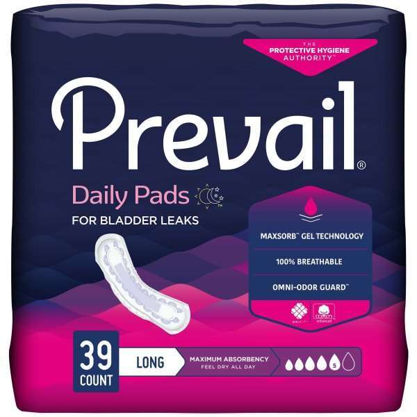 First Quality Prevail Bladder Control Pad Daily Pads 13 Inch Length Heavy Absorbency Polymer Core One Size Fits Most Adult Female Disposable