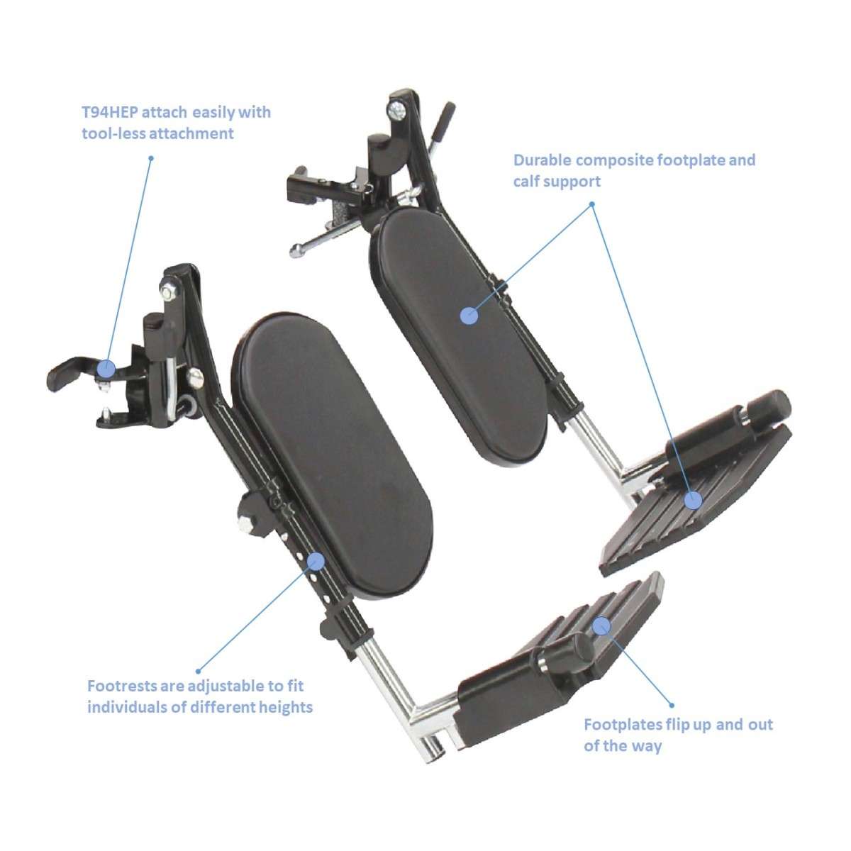 Invacare Swing-Away Economy Elevating Legrests, Composite Footplates (Non-Padded Calf Pads)