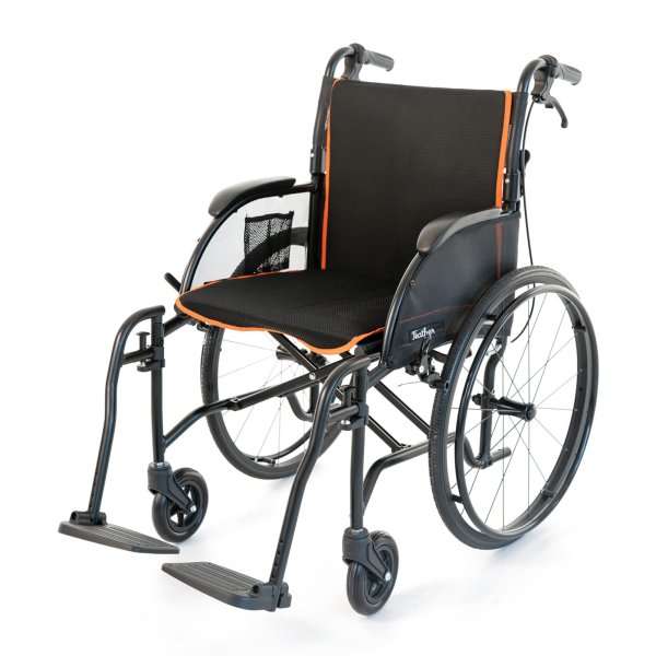 Feather Mobility Lightweight Wheelchair Full Length Arm Swing-Away Footrest Gray / Orange Upholstery 18 Inch Seat Width Adult 250 lbs. Weight Capacity