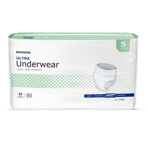 McKesson Unisex Adult Absorbent Underwear Ultra Pull On with Tear Away Seams Small Disposable Heavy Absorbency