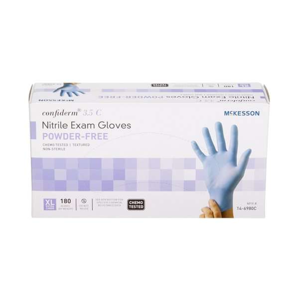 McKesson Exam Glove Confiderm® 3.5C X-Large NonSterile Nitrile Standard Cuff Length Textured Fingertips Blue Chemo Tested